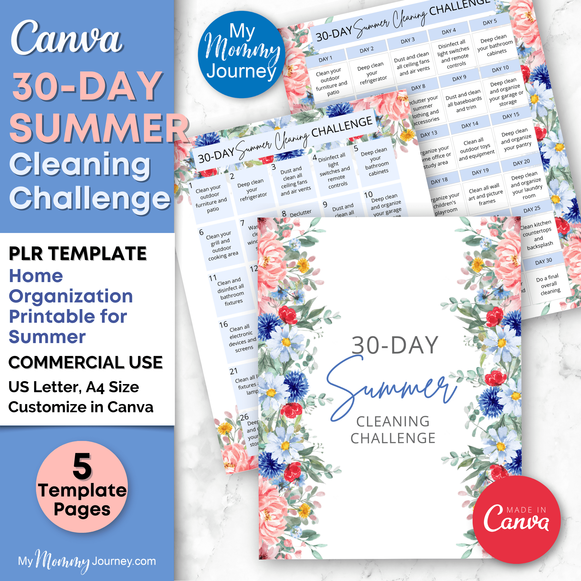 30-Day Summer Cleaning Challenge Canva PLR template